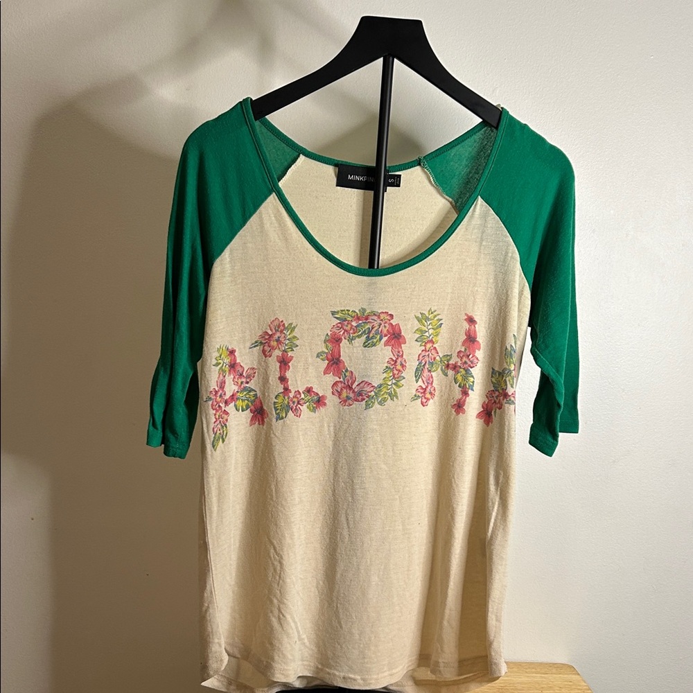 MINKPINK Green and Cream Floral Graphic Long Sleeve Top